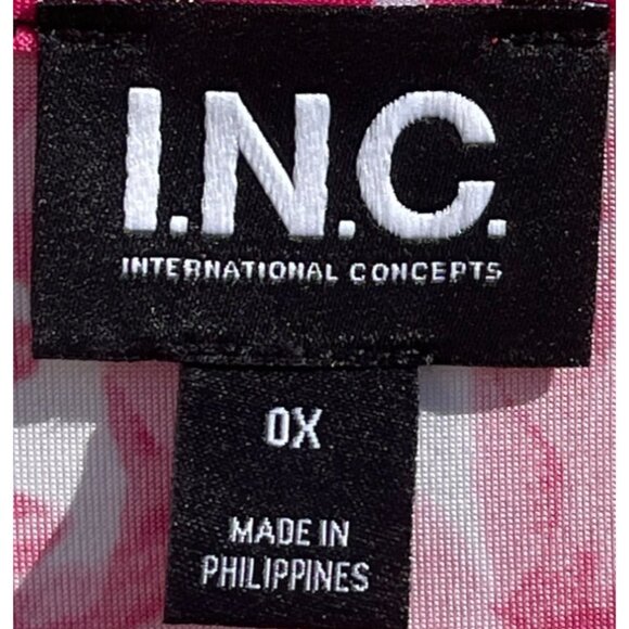 INC Womens Pink Floral Lace-Up Knit Top Size 0X Polyester/Spandex Short Sleeve - Picture 3 of 5